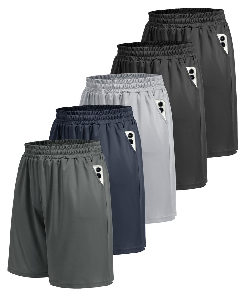 BOOJO 5 Pack Athletic Gym Large, 1-black/Black/Dark Grey/Navy Blue/Light Grey