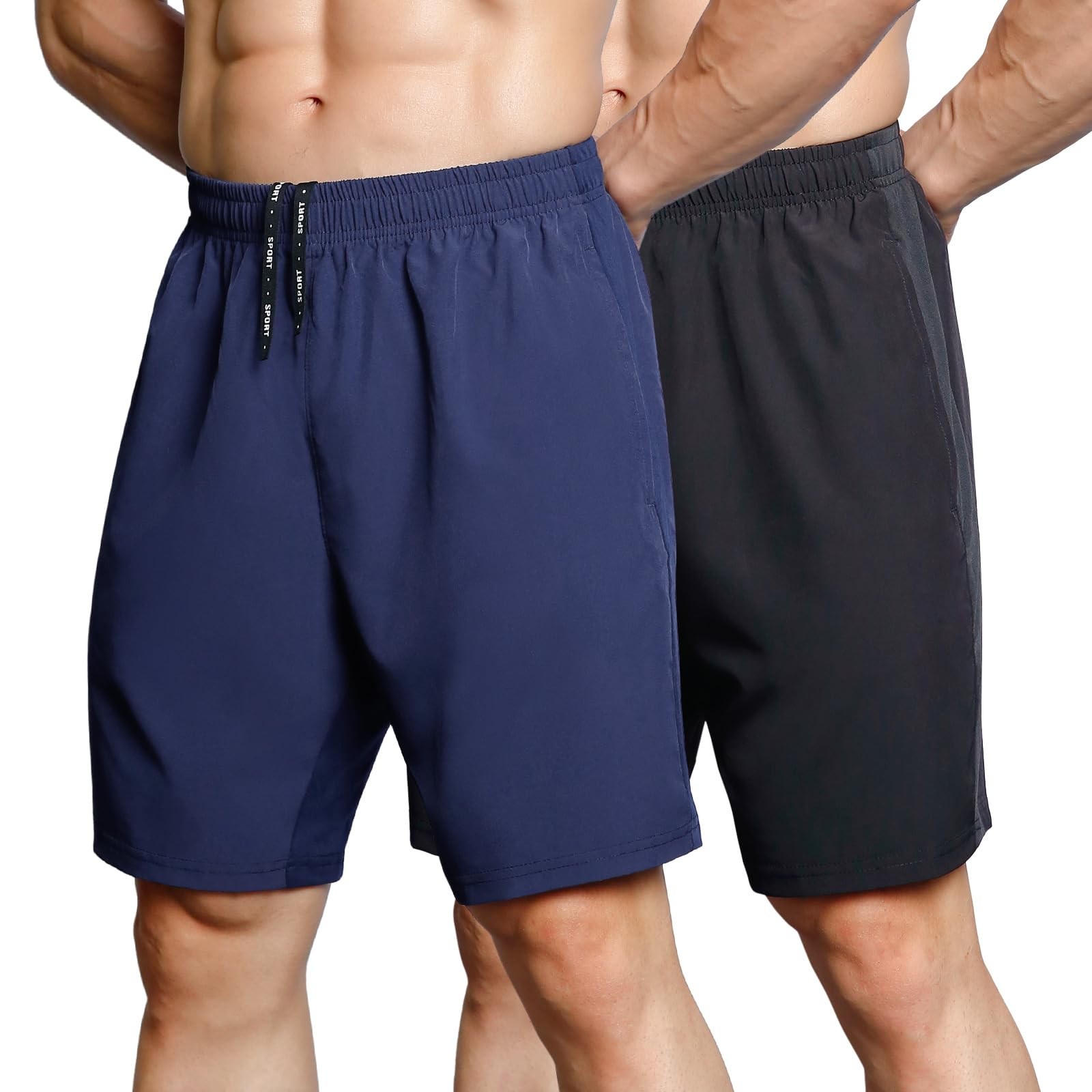 Gaglg Men’s 7″ Athletic Shorts 2 Pack Quick Dry Workout Small, Black/Navy