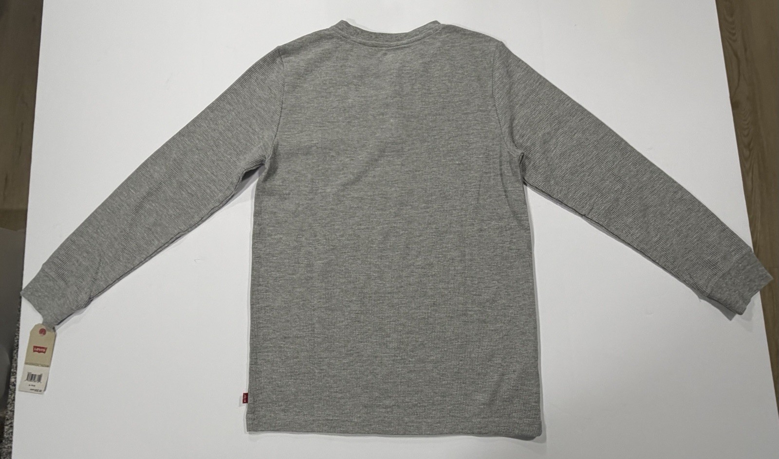 Levi's Men’s Gray Waffle Knit Henley Long Sleeve T-Shirt Logo Buttons XL gallery