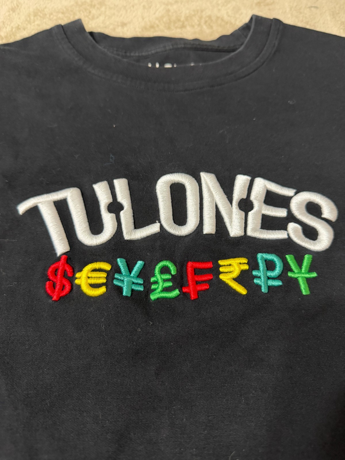 Tulones T Shirt XS Extra Small Black, Embroidered Letters gallery