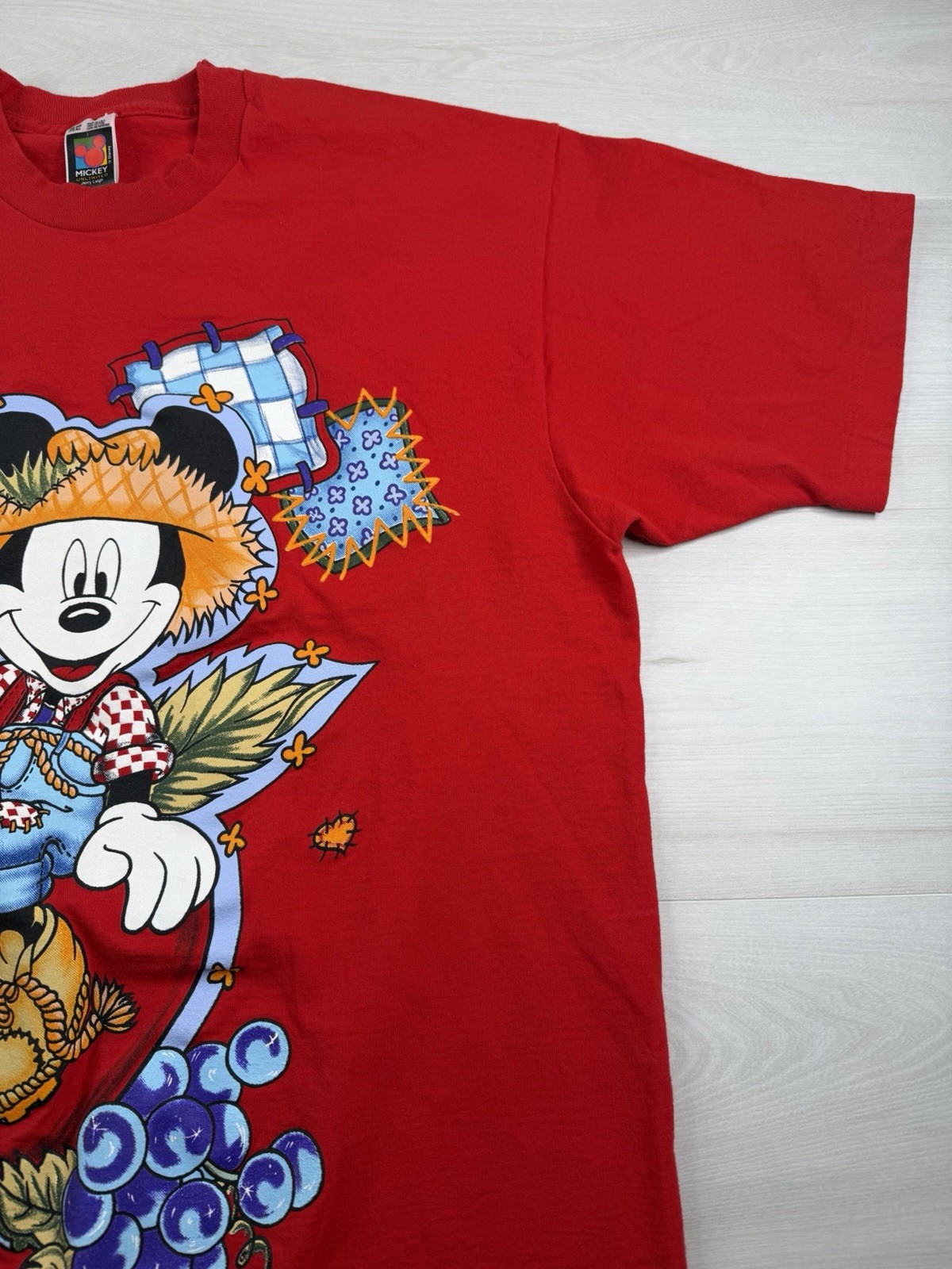 Vtg Disney Mickey Mouse Tee T Shirt Red Farmer Mickey Jerry Leigh USA Made OSFA gallery
