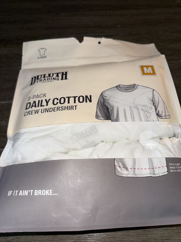 Duluth Trading Co 3 Pack Daily Cotton Crew Undershirts Medium White