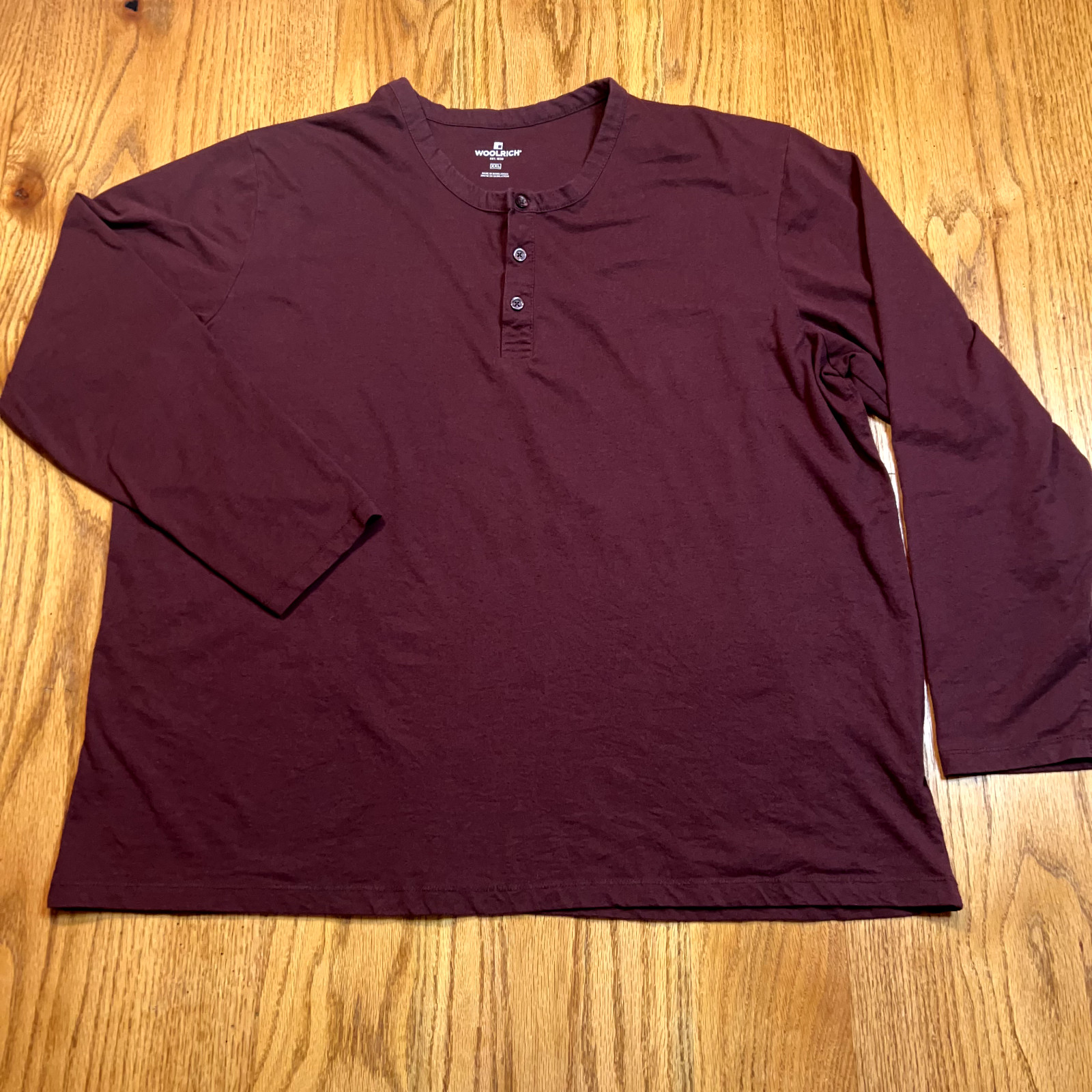 Woolrich Shirt Men's 2XL Maroon Henley Long Sleeve Casual Woven Cotton Blend gallery