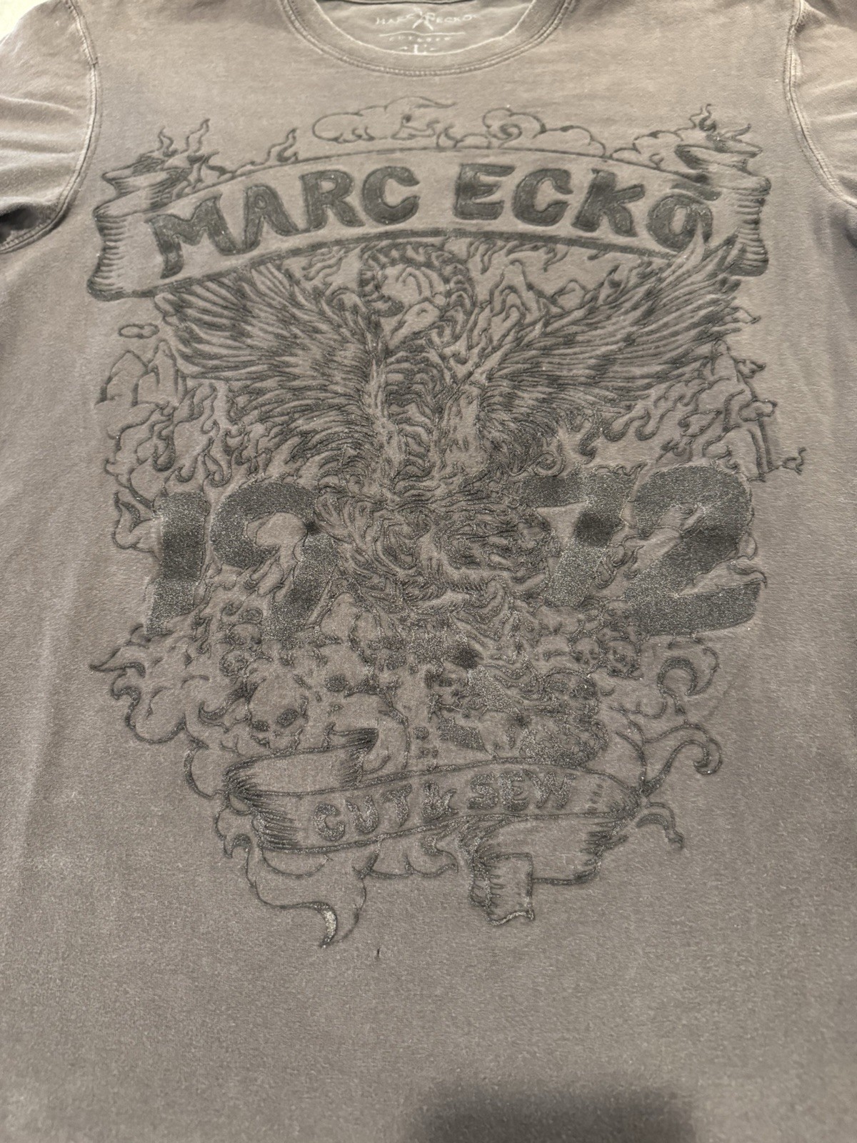 Marc Ecko Cut & Sew 3d Embroidered Black Graphic T Shirt Mens Large L Y2k gallery