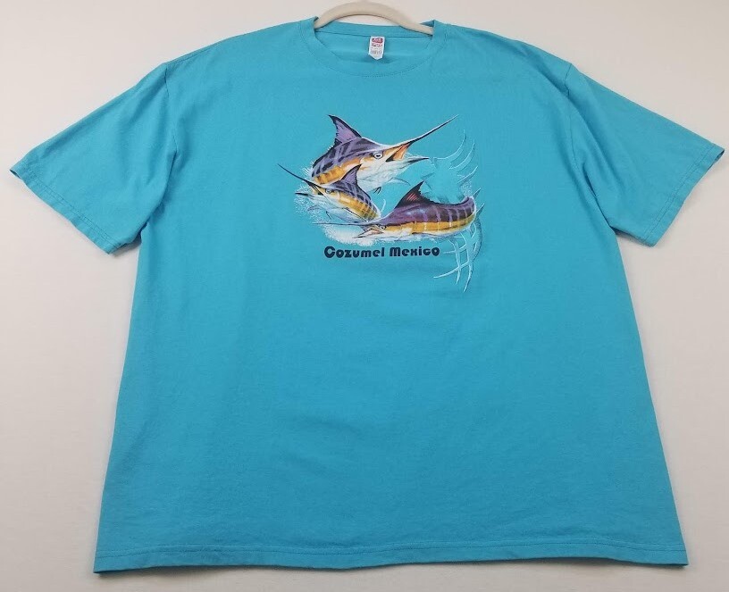 Cozumel Mexico T Shirt Men's XL Blue Short Sleeves Crewneck Fish Stretch Cotton gallery