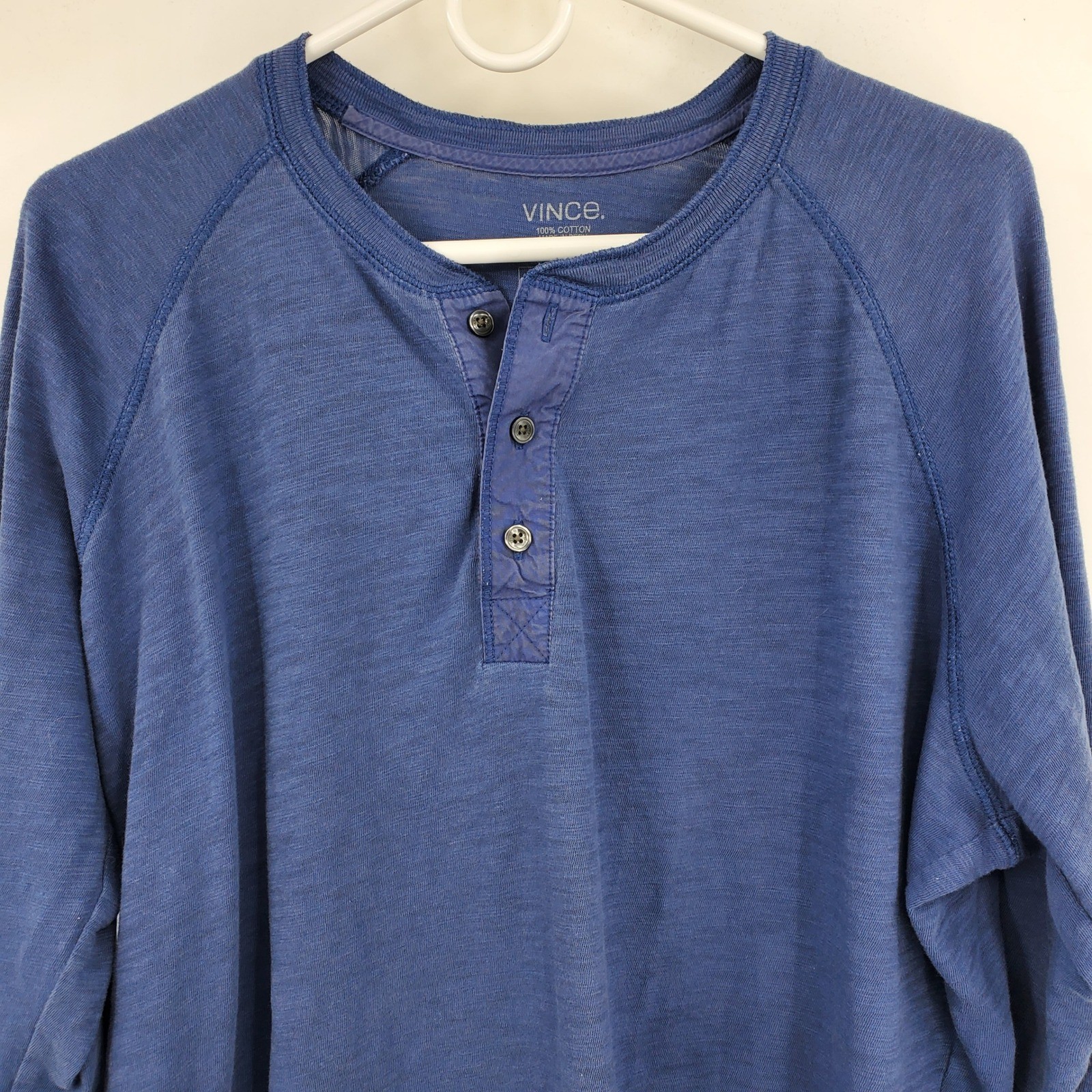 Vince Mens Blue Long Sleeve Cotton Slub Henley Shirt XL Casual Everyday gallery