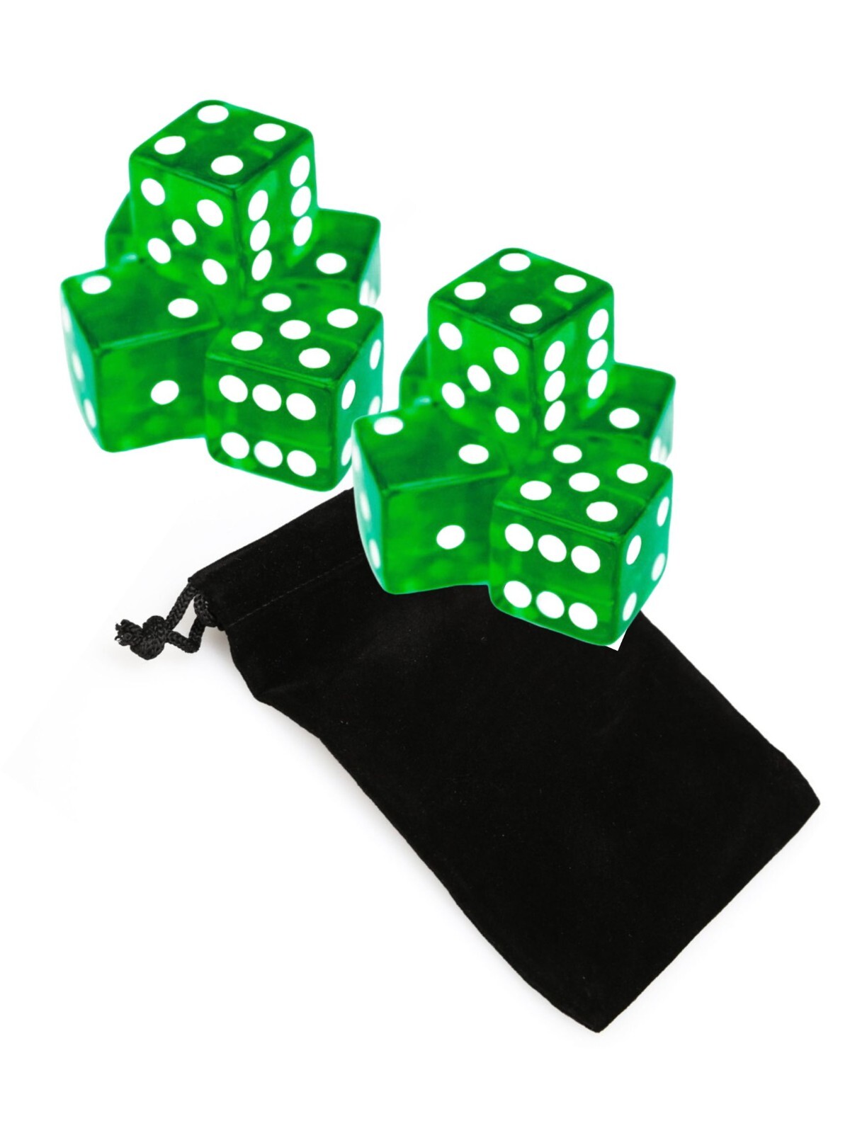 Set of 10 Six Sided Square Translucent 16mm D6 Dice – Green with White Pip Die