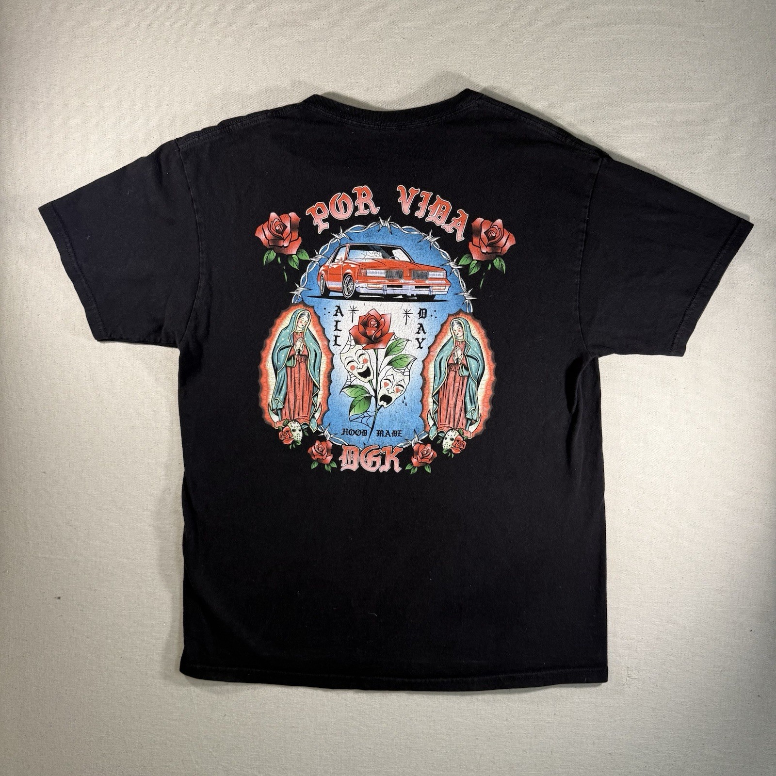 DGK Vintage T Shirt Black Size Large Cruiser Car Red Lettering Roses Skater gallery