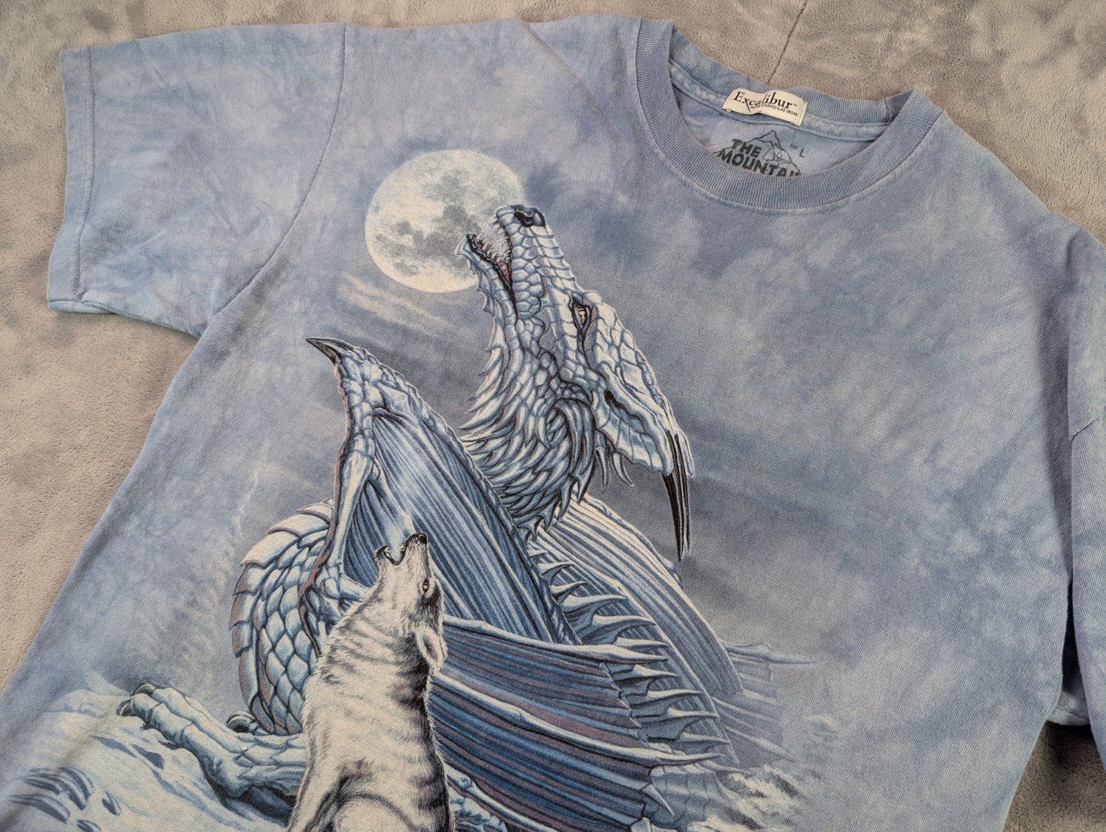 Excalibur Casino The Mountain Wolf Dragon Shirt Sz L Blue Tie Dye Stain Ice Age gallery