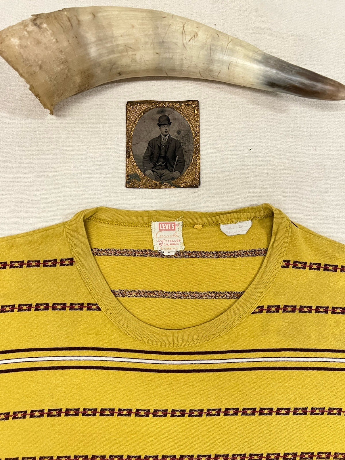 LVC T-Shirt L Levi's Vintage Clothing Casuals Chain Stripe Mustard Yellow 2013 gallery
