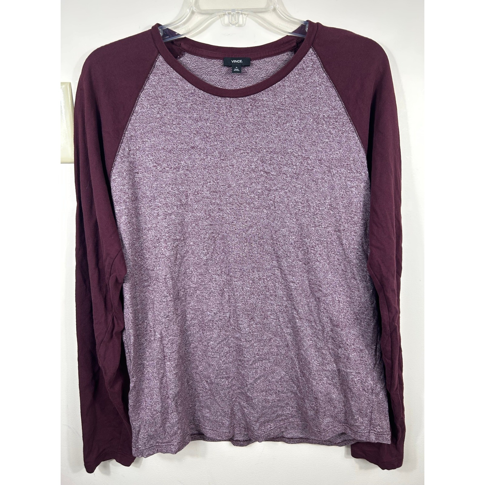 Vince Marled Burgundy Raglan Baseball T Shirt Mens M Colorblock L/S Cotton Comfy