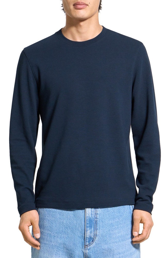 THEORY Men’s Delroy in Studio T Textured Long Sleeve T-Shirt,Baltic (Navy)Size L