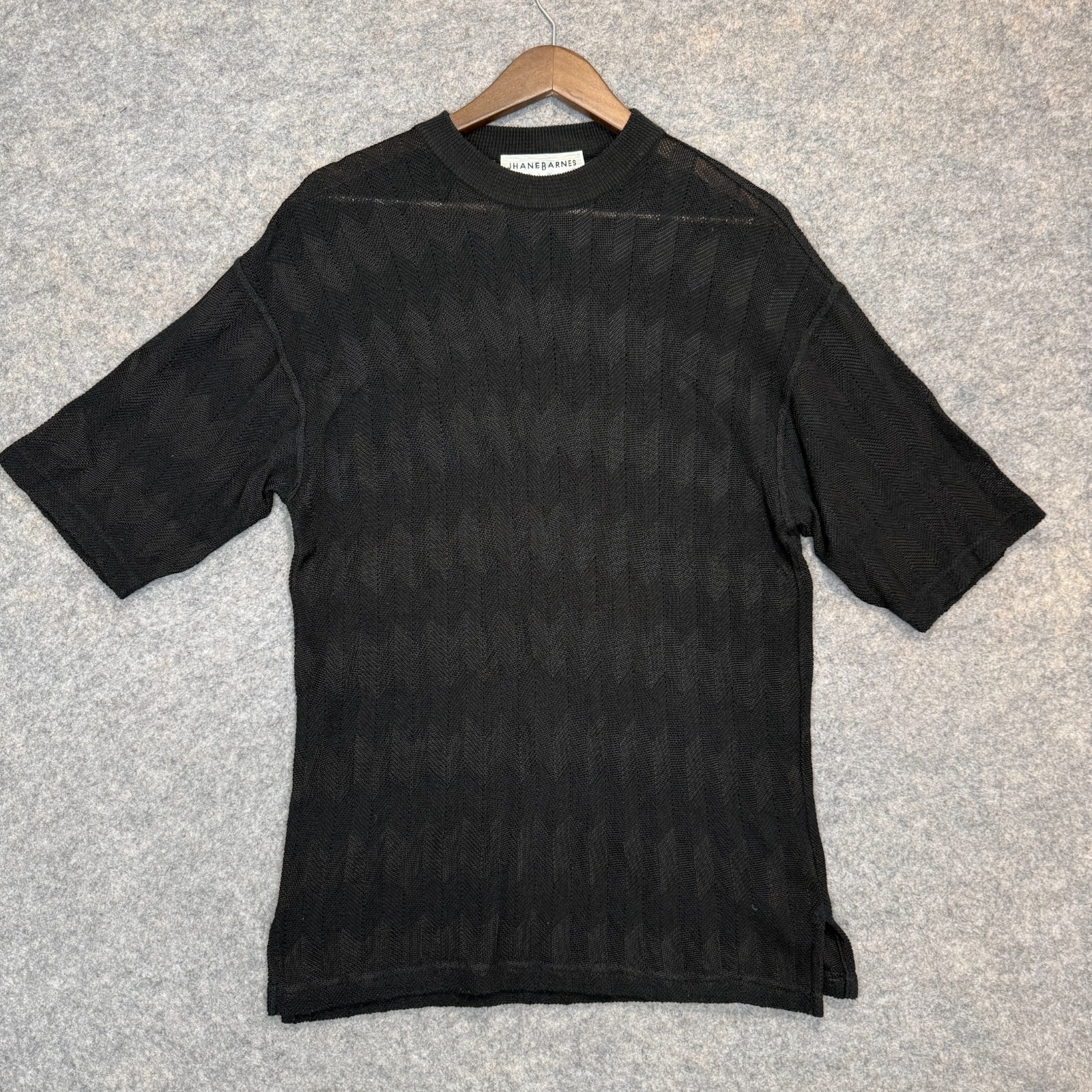 Jhane Barnes Textured Open Knit Shirt Mens Medium ? Black Breathable Italy gallery