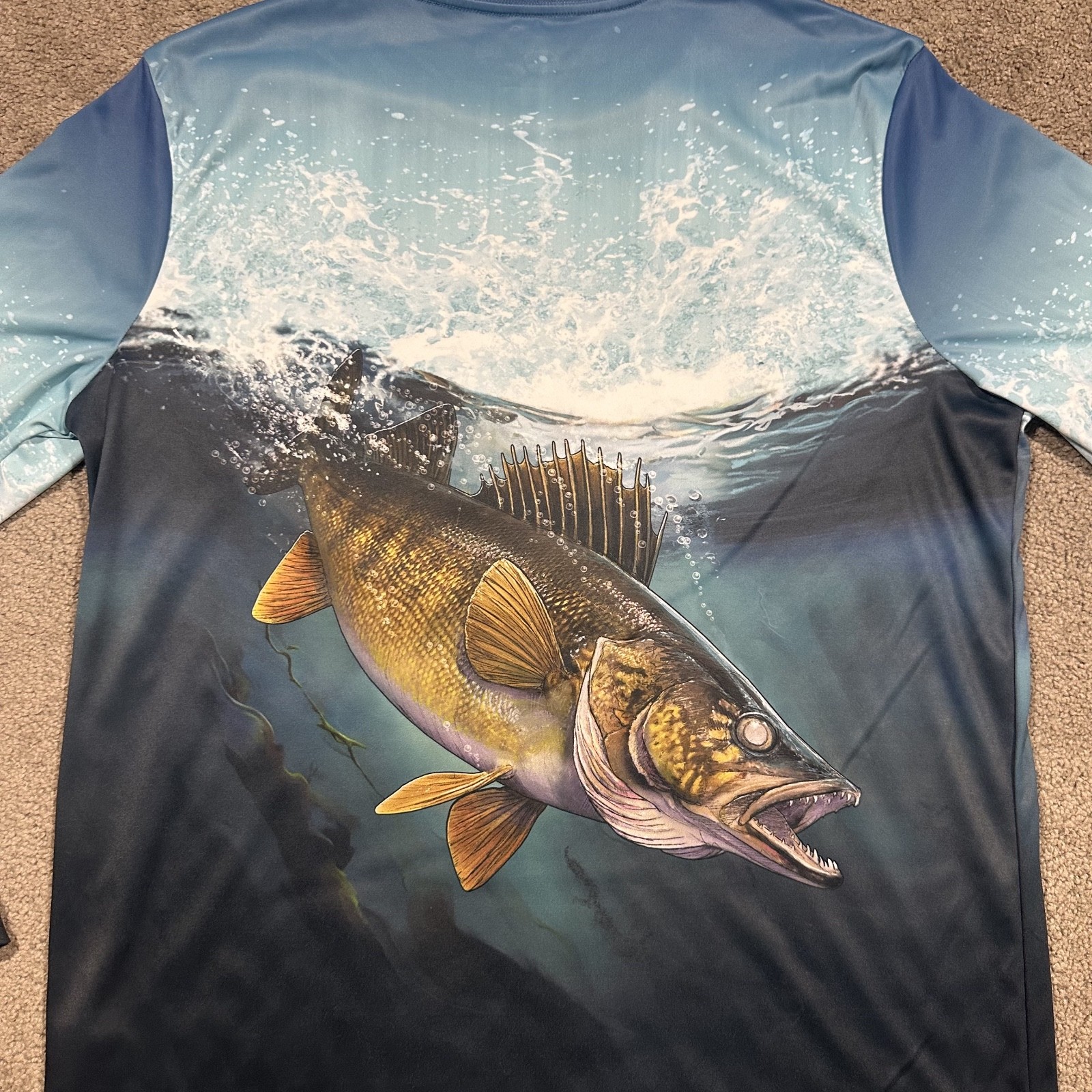 Fish N Vibe Long Sleeve Shirt Walleye Fishing Mens Medium Fish Fisherman AOP gallery