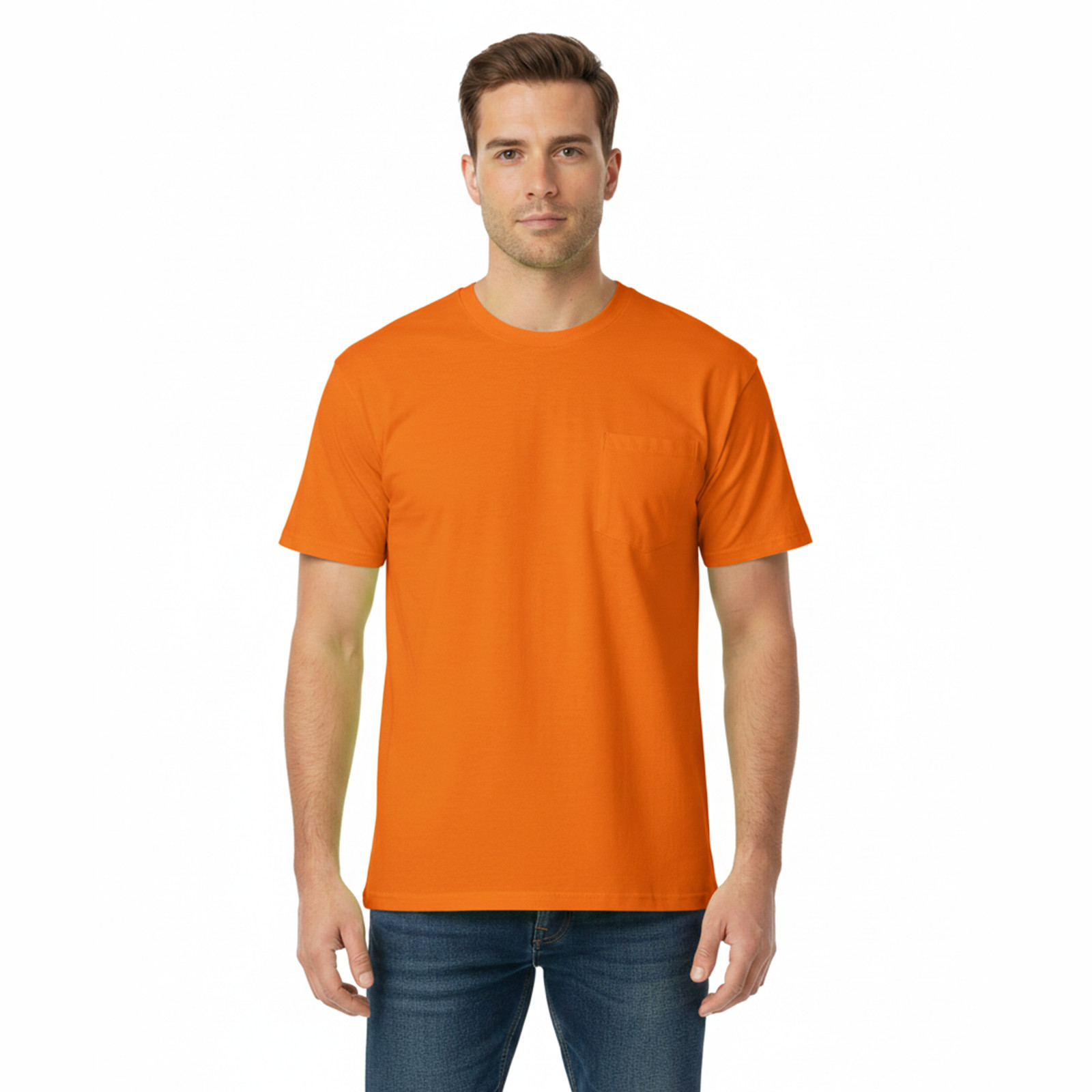 Gildan Men’s Ultra Cotton Pocket T-Shirt Safety Orange Work Tee 2300 S-5XL