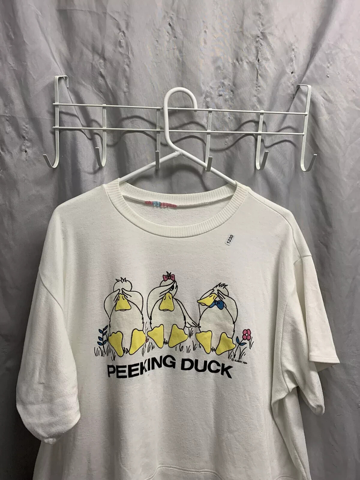 Vintage Peeking Ducks Shirt Adult Large White Short Sleeve Alabuy 1986 Mens gallery