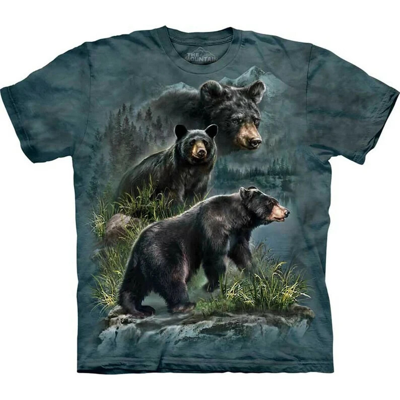 The Mountain Three Black Bears Grizzly Nature Forest Cotton Tie Dye T-Shirt S-3X gallery