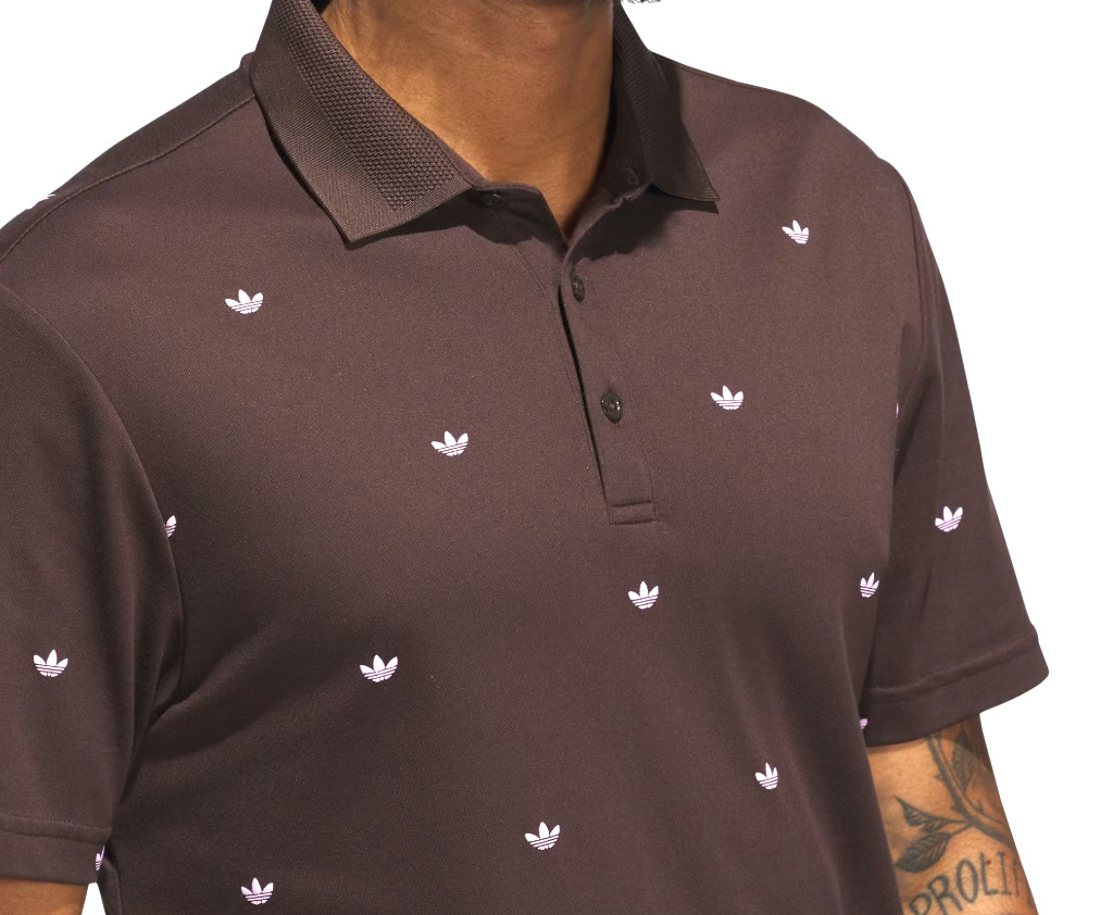 NEW MENS ADIDAS ORIGINALS MONOGRAM TREFOIL POLO SHIRT ~MEDIUM #JX9265 BROWN PINK gallery
