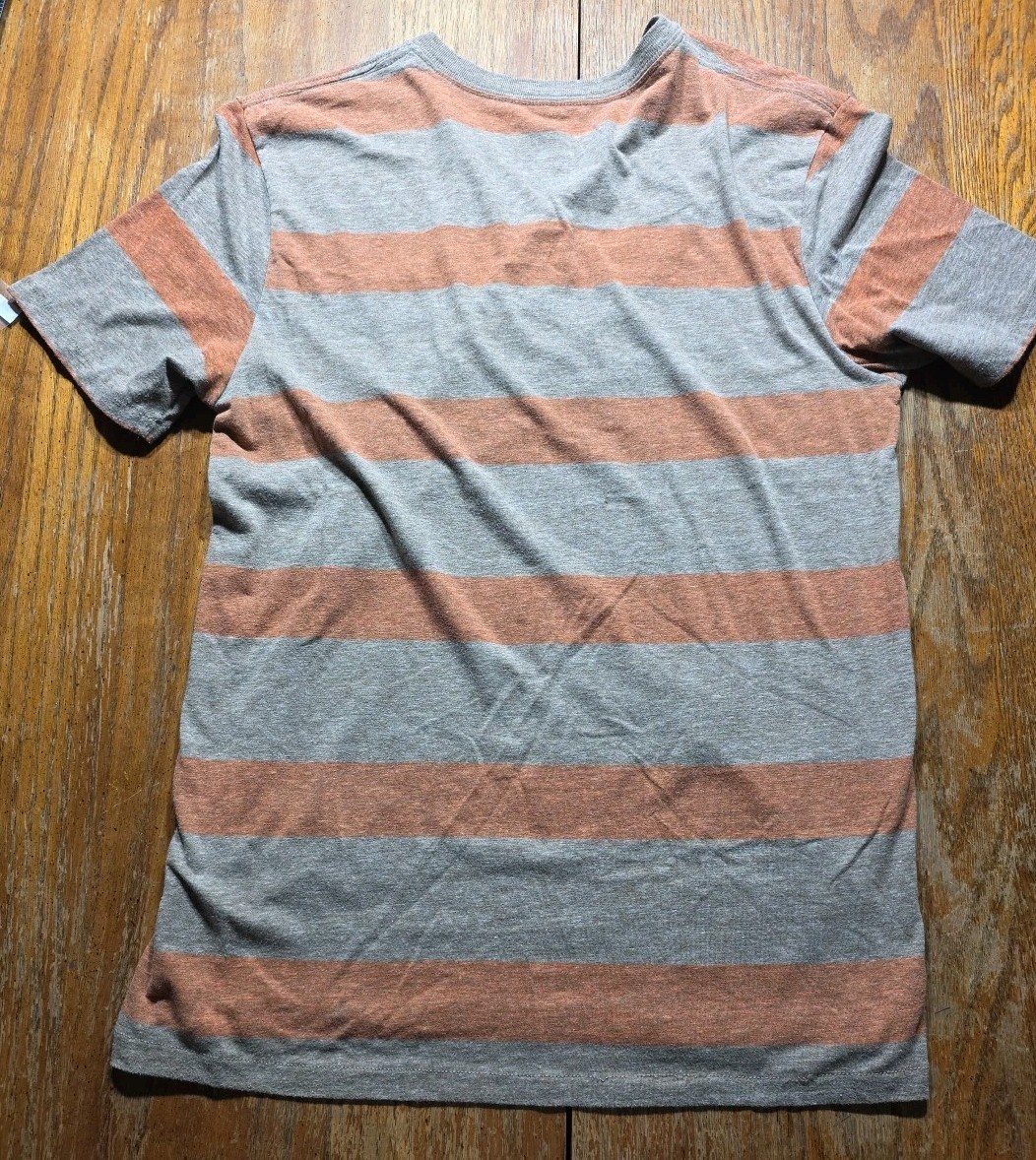 Mens Vurt V Neck T Shirt Large Y2K Grunge Skate Stripped Brown Orange gallery