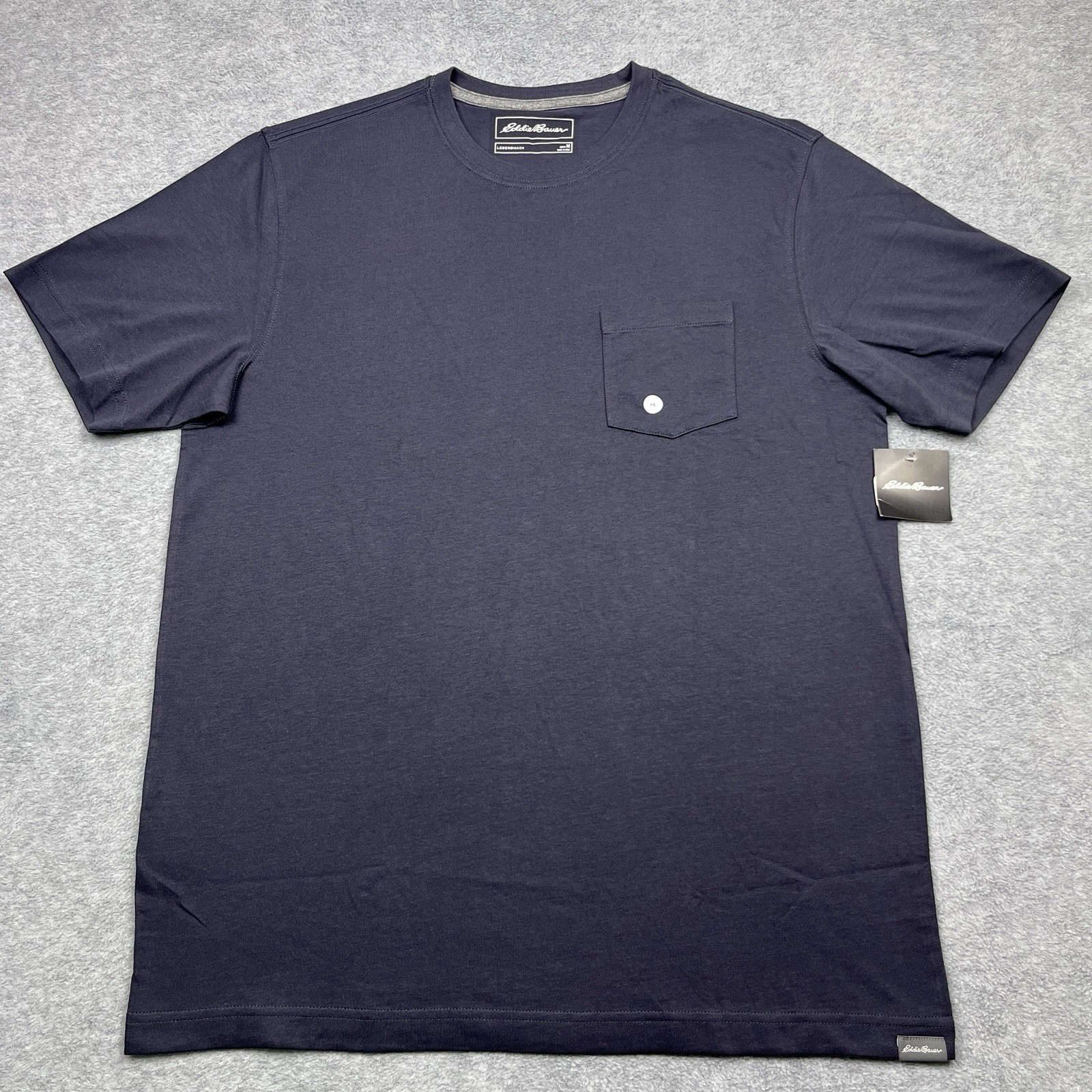 NWT Eddie Bauer Men's Medium T-Shirt Pocket Midnight Navy Crewneck Short Sleeve gallery