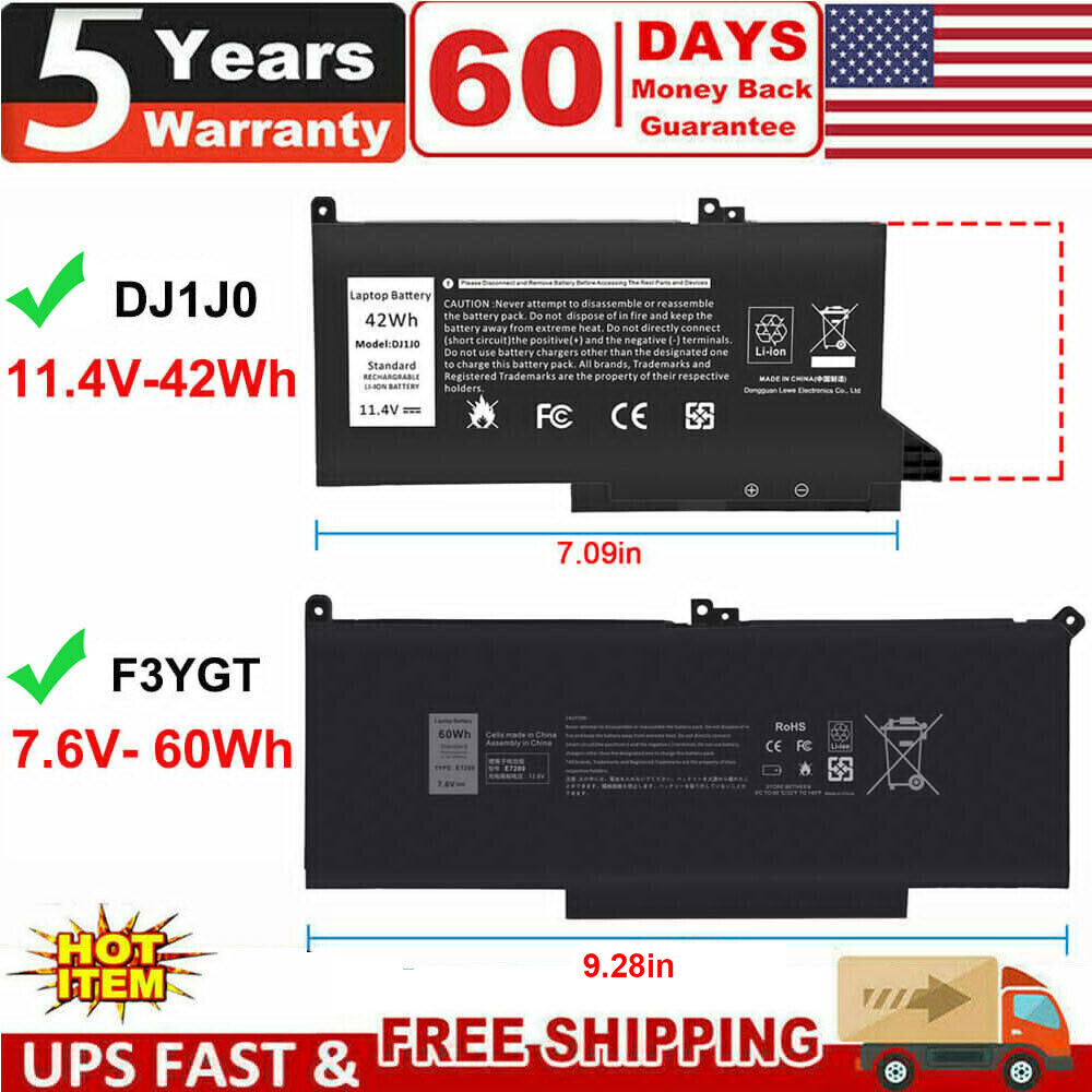LOT Battery DJ1J0 F3YGT For Latitude 7280 7290 7380 7390 7480 7490 E7280 E7480