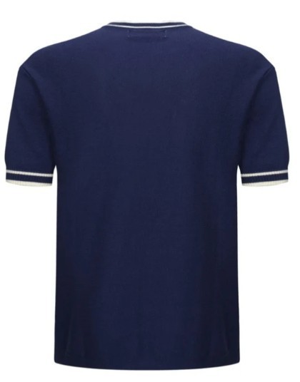 Men's Navy Knit Tee with White Stripes – 1970s Mod Vintage Style gallery