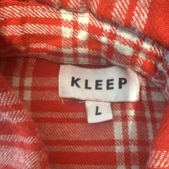 KLEEP Red White Plaid Studded Button-Up Shirt Collared Short Sleeve Mens L