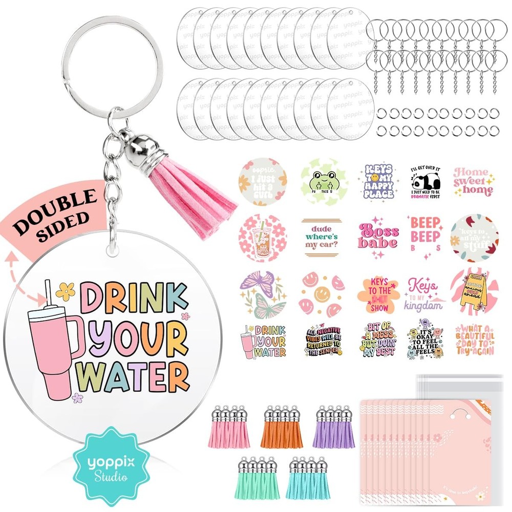 140 PCS Acrylic Keychain Blank Set, Funny Double-Sided UV DTF Stickers Acryli…