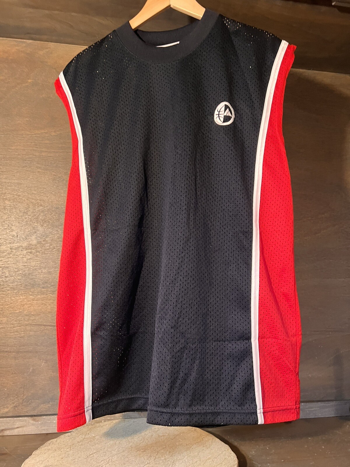 ATHLETIC WORKS Mens TANK TOP SIZE LARGE 100% POLYESTER BLACK MESH SEMI SHEER EUC