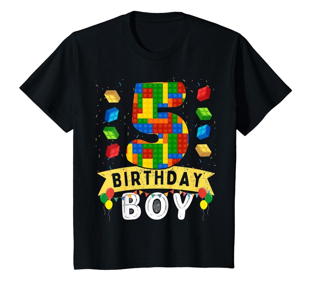 Kids 5 Year Old Building Blocks Master builder 5th Birthday Boy T-Shirt XS