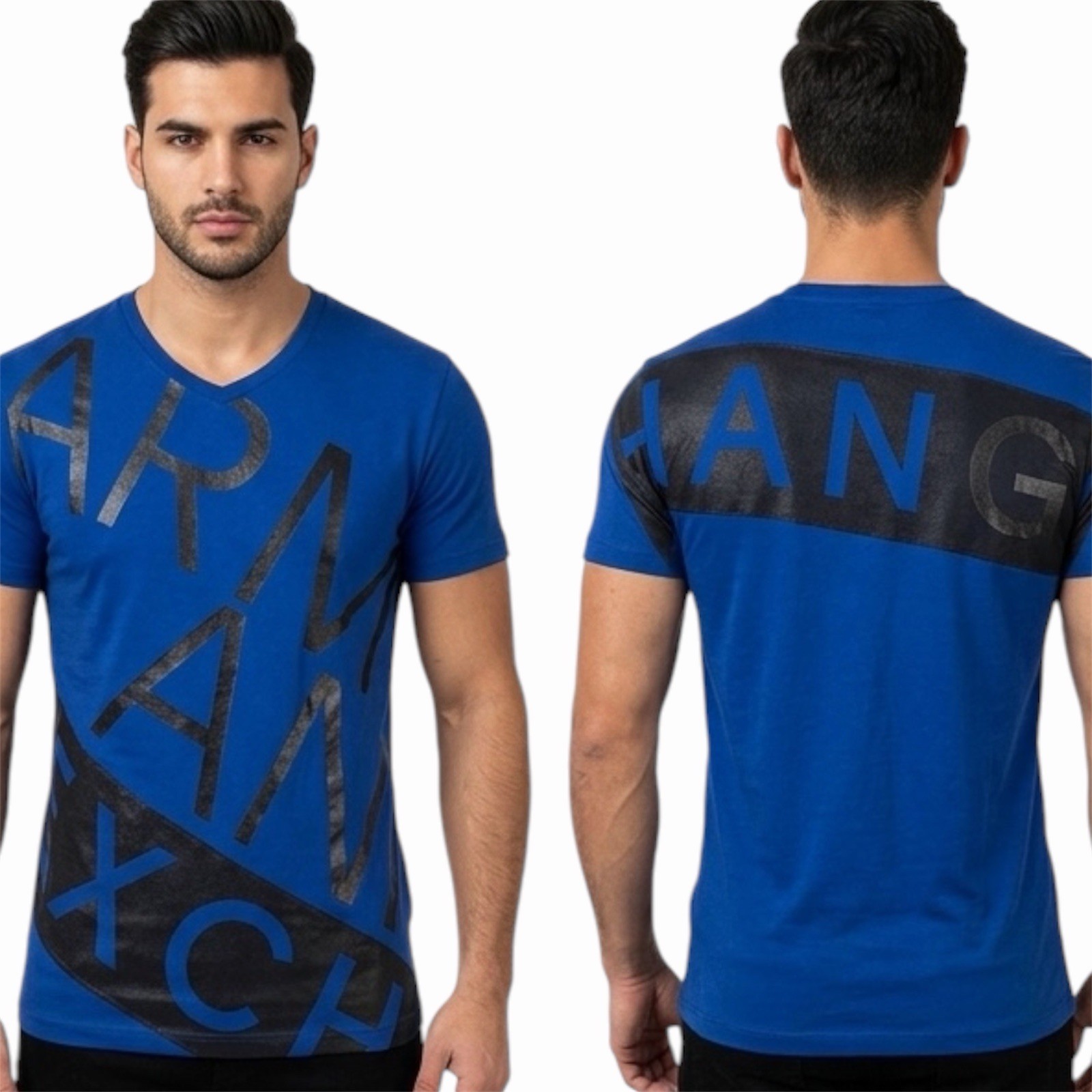 ARMANI EXCHANGE Blue BIAS Short Sleeve Slim Fit Designer V-NECK T-shirt NWT gallery