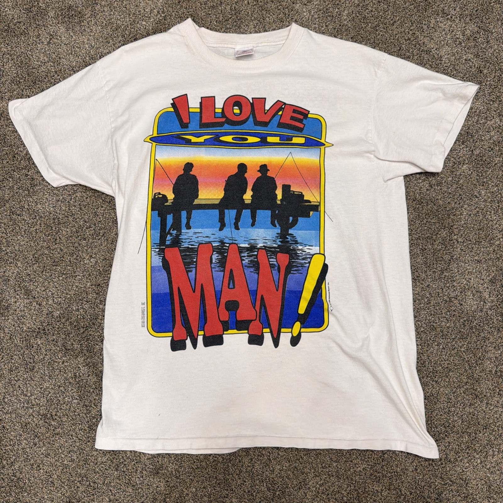 VTG 80s Bud Light I Love You Man T-Shirt Men L Single Stitch White Fishing Lake gallery