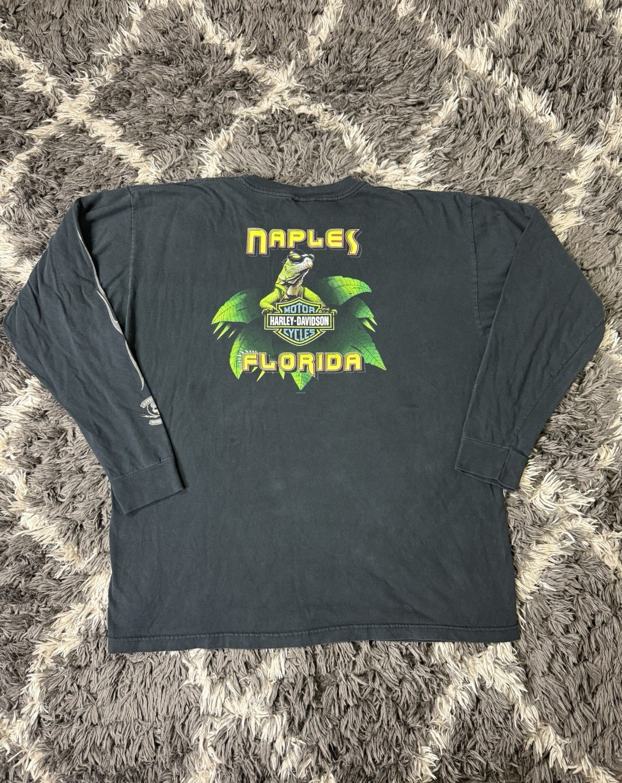 Vintage Harley Davidson T Shirt 2X Flame Naples Florida Lizard Skull Long Sleeve gallery