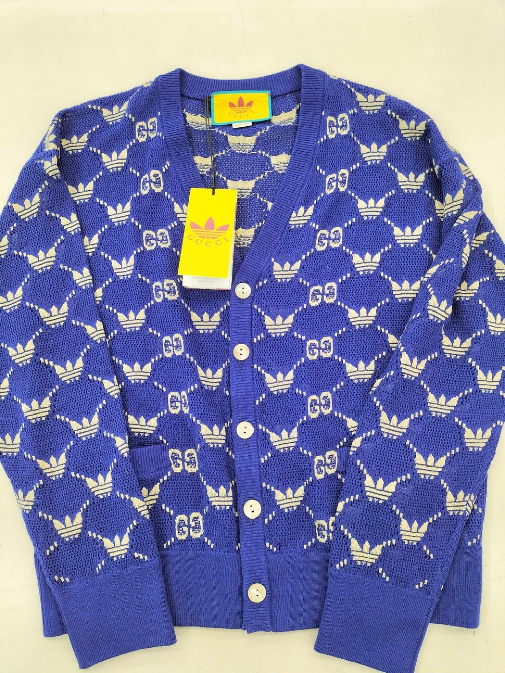 Gucci Adidas Knit Cardigan GG Pattern Size M 400474 Acrylic Wool with Tag 2023