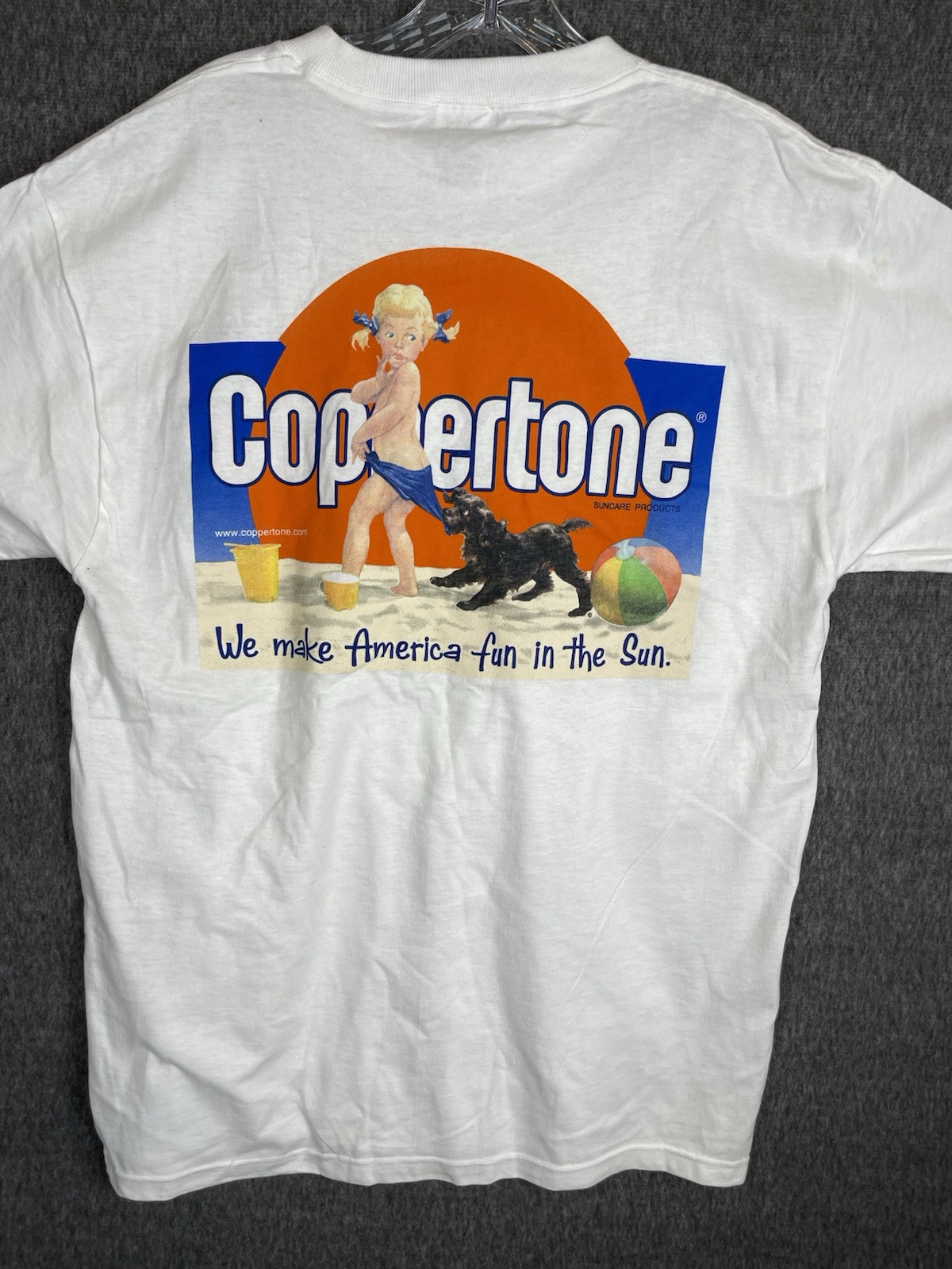 Vintage Coppertone T-Shirt Unisex Large White Sunscreen Ad Fun in the Sun Heavy