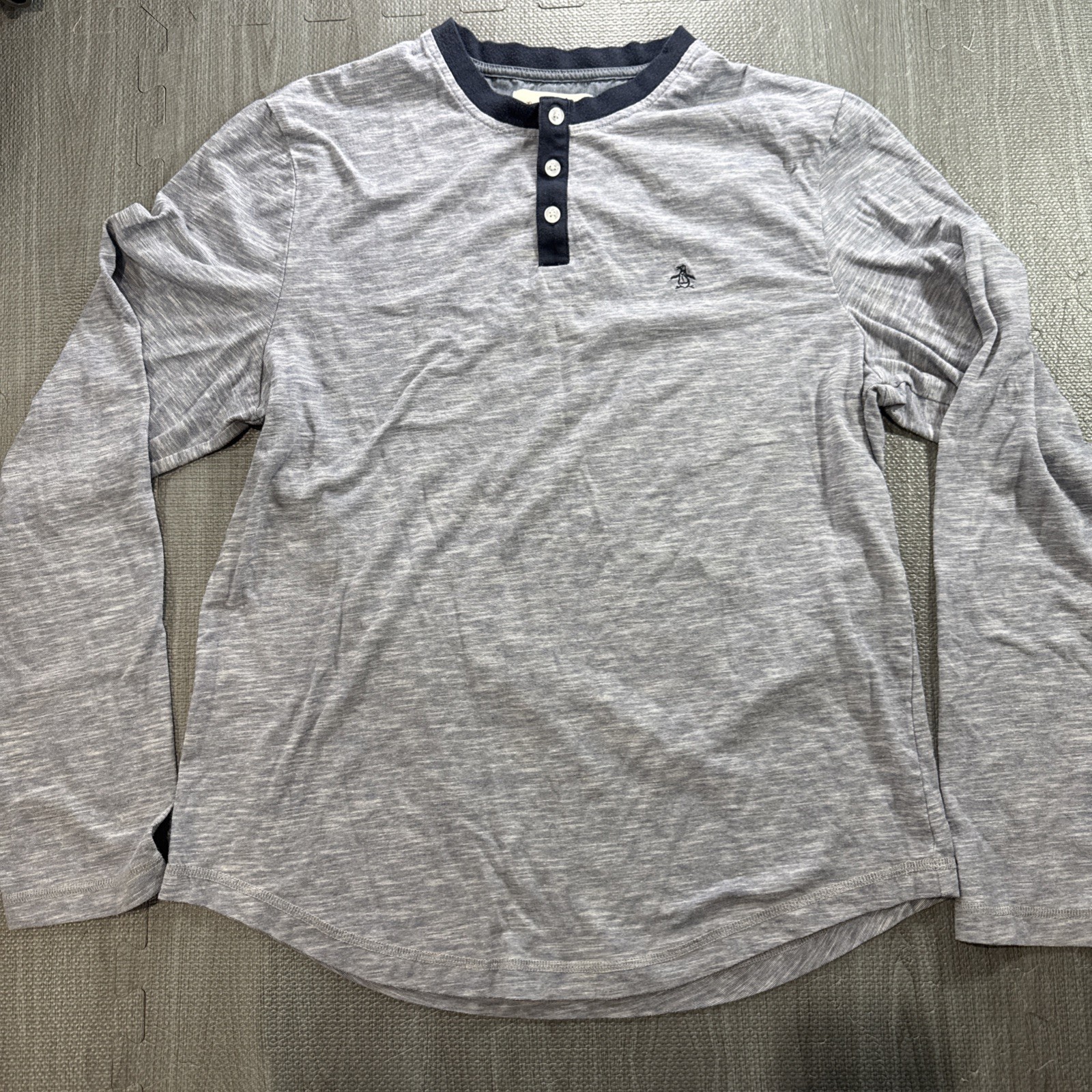Penguin Shirt Large Large Blue Heather Long Sleeve Henley Casual Pullover Button