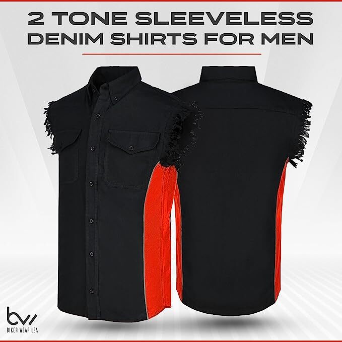 MEN’S SLEEVELESS DENIM SHIRTS – 2-TONE – WITH VERTICAL REFLECTIVE SAFETY LINING