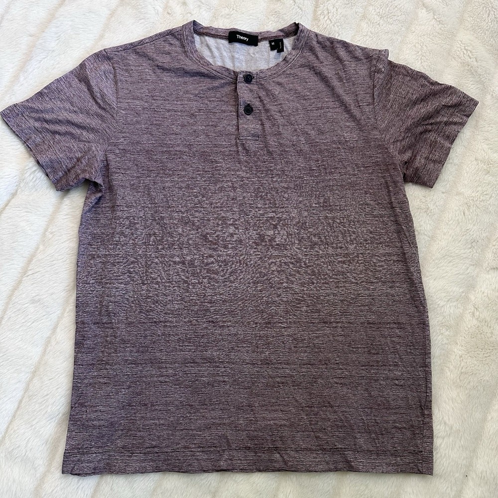 Theory Henley Mauve Heather Mens Medium Short Sleeve Button Minimalist Luxury