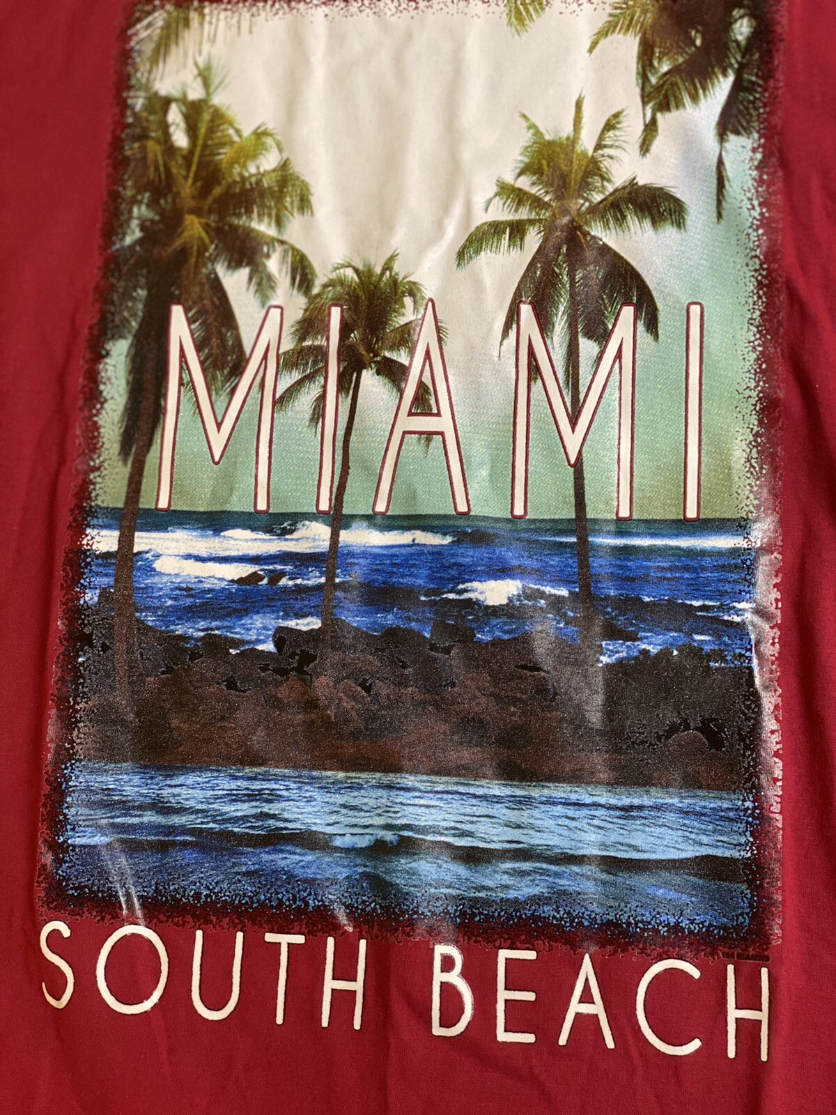 Surf Style South Beach MIAMI Palm Tree Beach Graphic T Shirt Size Mens XL Red gallery