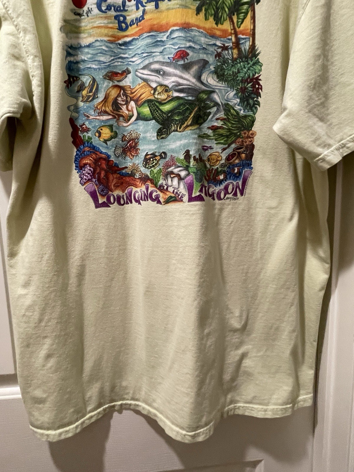 Jimmy Buffett Coral Reefer Band Lounging Lagoon 2012 Pale Yellow Shirt Mens XL gallery