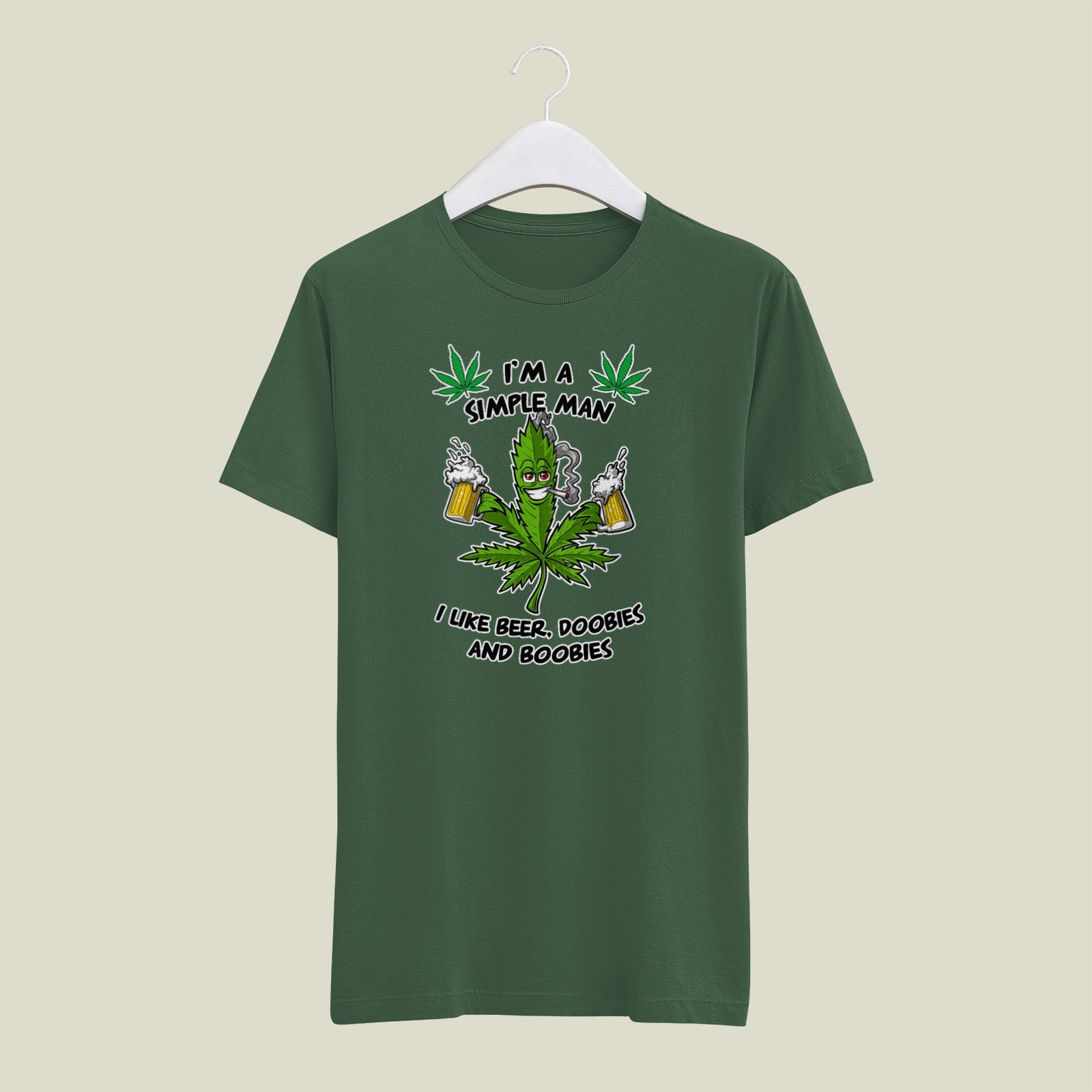 Green X-LARGE Mens Gildan T Shirt Simple Man Beer Doobies Boobies 420 Weed