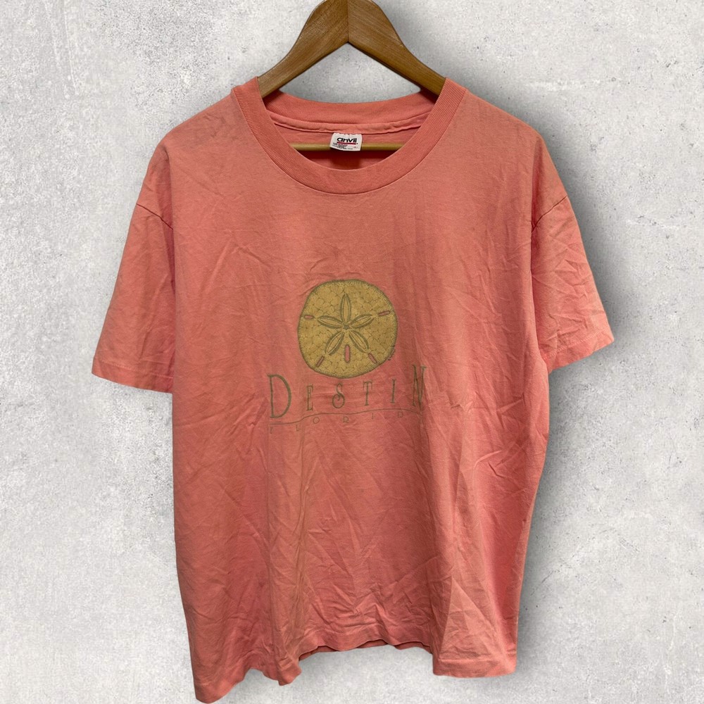 Anvil Destin Florida Single Stitch Graphic T Shirt Coral Pink Size Large