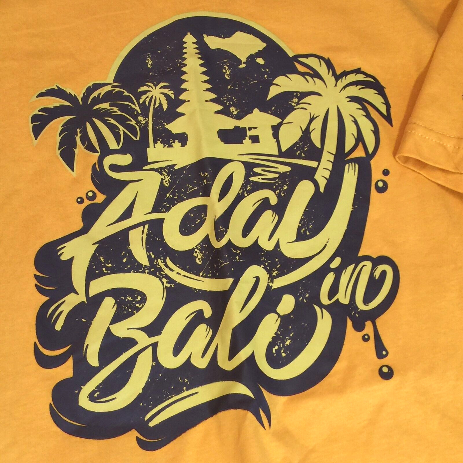 BALI INDONESIA T SHIRT MENS XXL 46x30 YELLOW COTTON SHORT SLEEVE TROPICAL KRISNA gallery