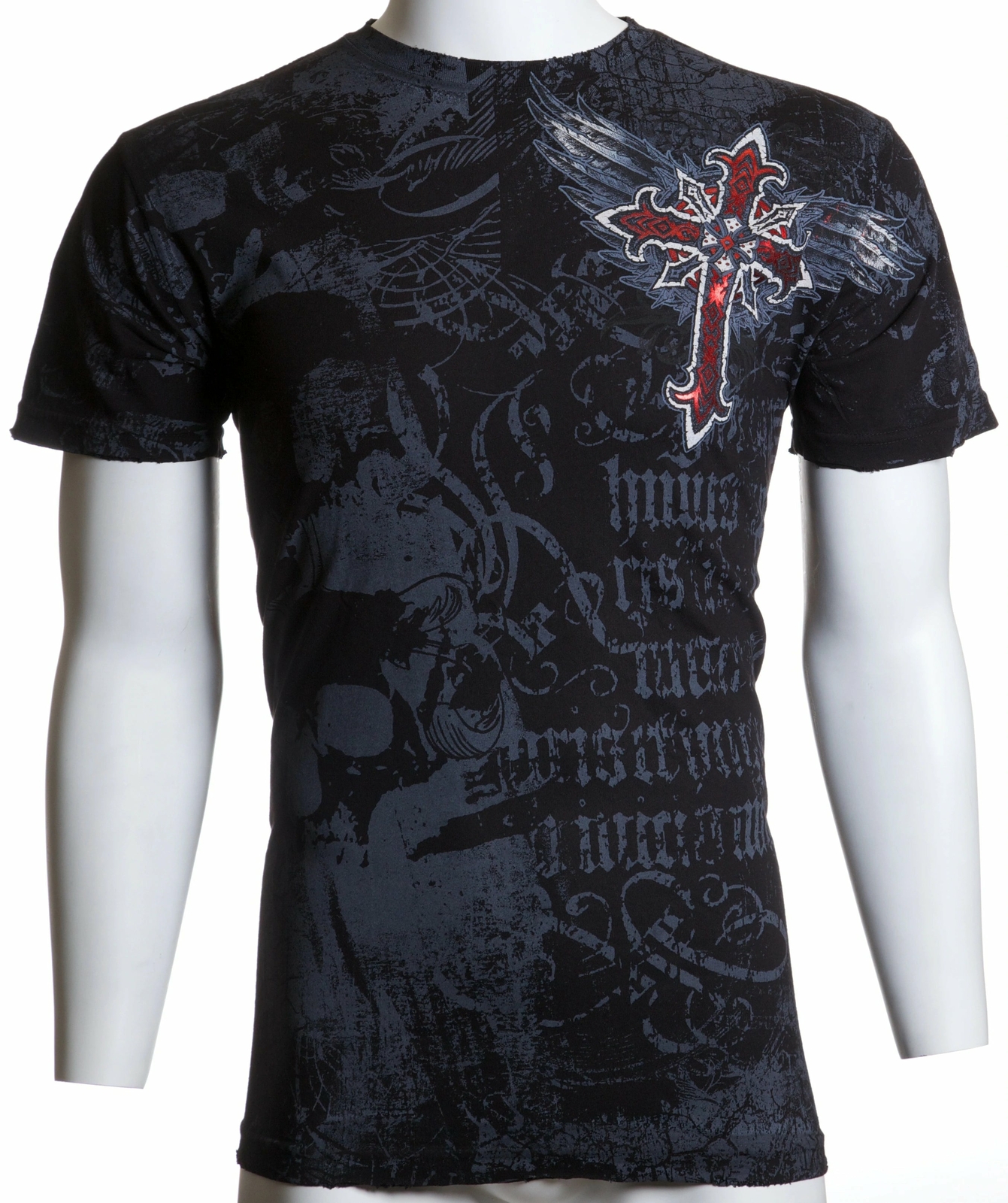 Archaic Affliction Men's T-Shirt RED FLAG Cross Wings Biker Black S-5XL gallery