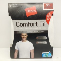 Hanes 4 Tagless T-Shirts Small 34-36″ Comfort Fit Soft White Lay Flat Collar