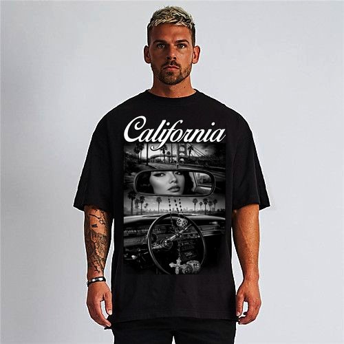 California street style mirror black t shirt 100% silk screen