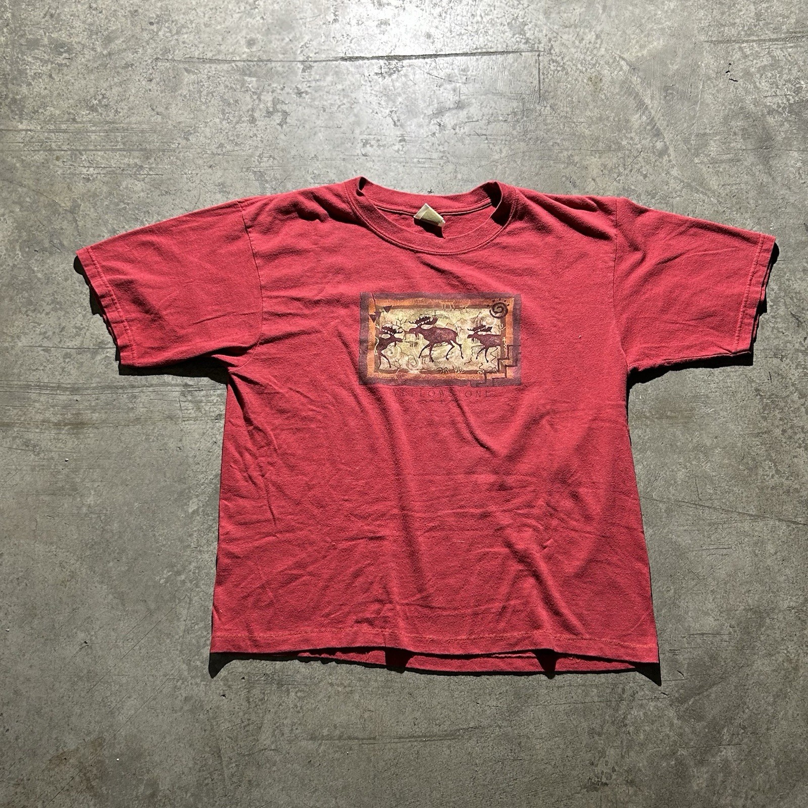 Eco Mountain Made In USA Yellowstone Moose Center Logo Shirt Mens Size Large Red