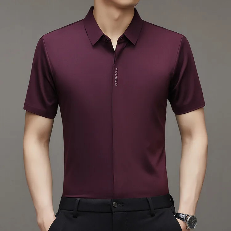 Cooling Ice Silk Men's Casual Shirt Thin Short Sleeve Business Casual Pure Color gallery