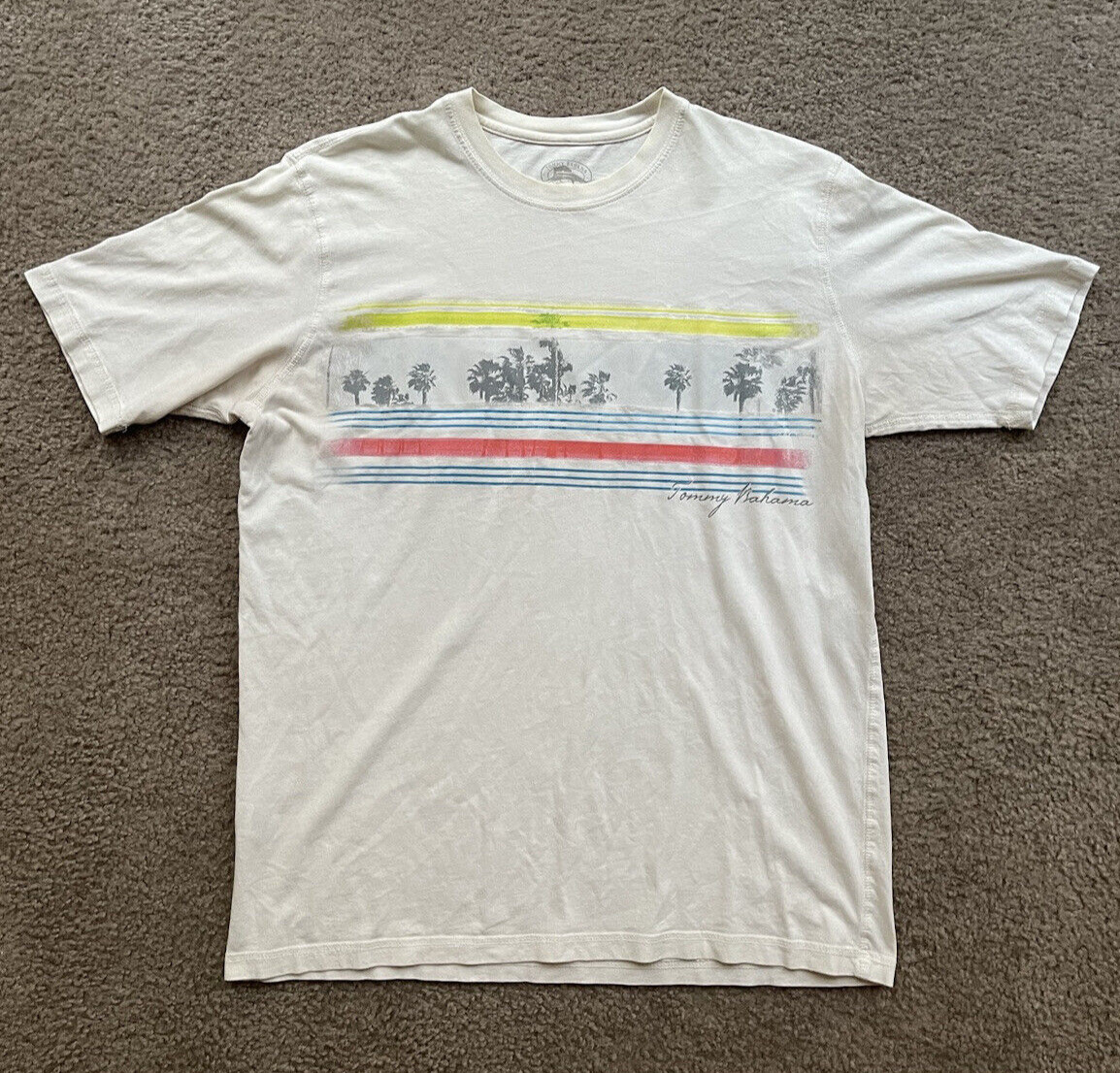 Tommy Bahama Men's Short Sleeve T-Shirt Medium Cream Beach Fishing Sports Tee US gallery