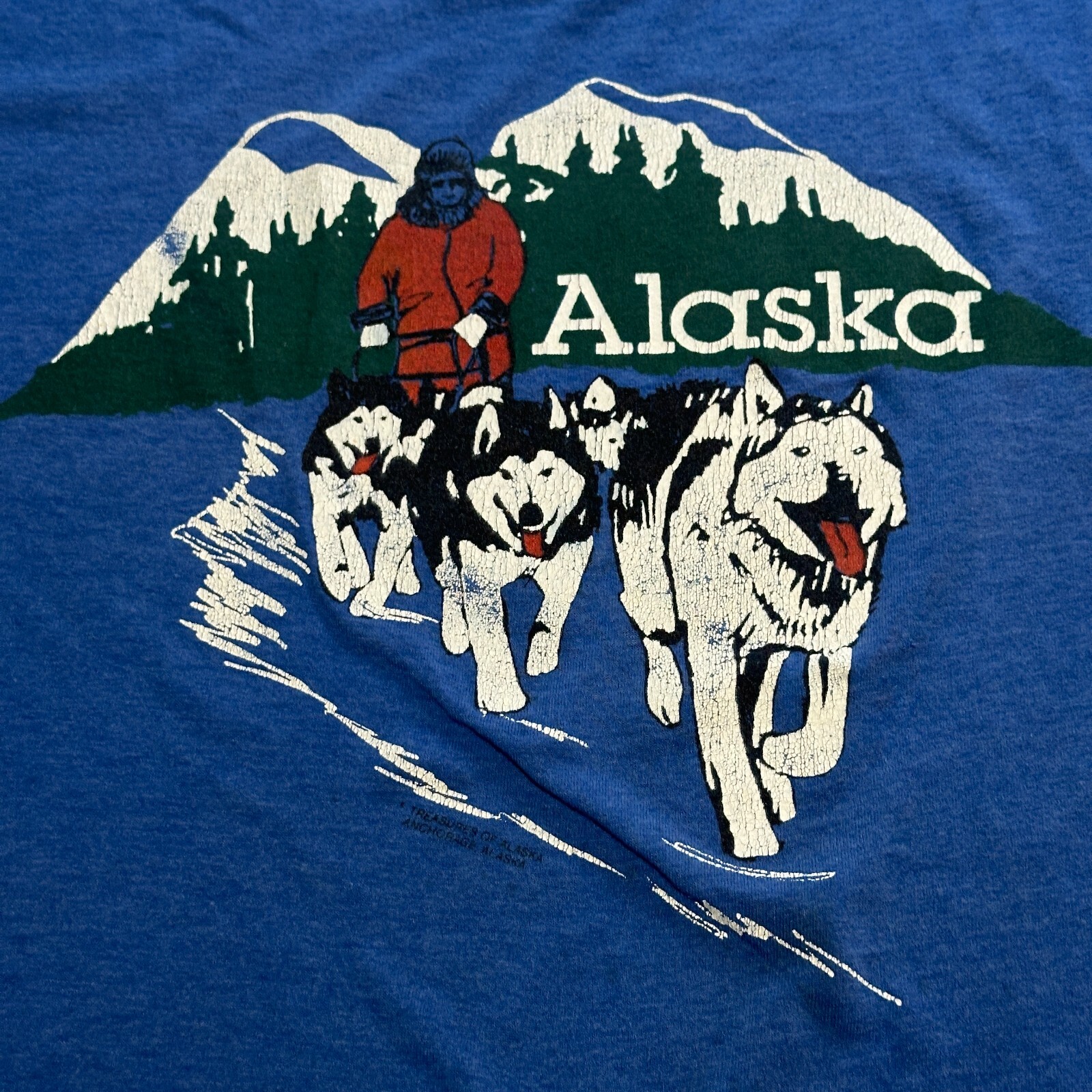 Vintage Single Stitch Alaska Huskies Bobsled Graphic T Shirt Size Large Blue gallery